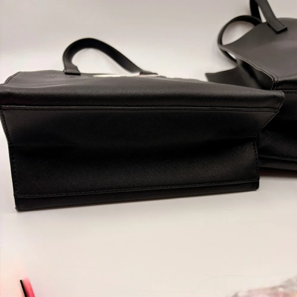 Ted Baker London Black Icon Tote Bag Set‎ Large Shopper Small Tote Flower Charm